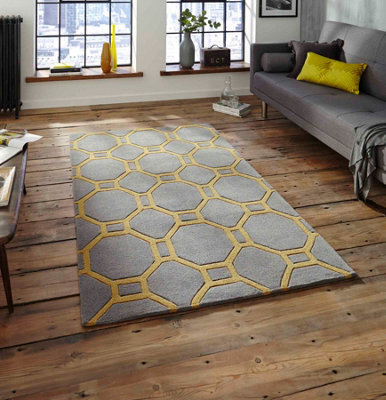 Grey/yellow Modern Geometric Handmade Easy To Clean Rug For Living Room Bedroom & Dining Room-150Cm X 230Cm - image 1