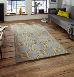 Grey/yellow Modern Geometric Handmade Easy To Clean Rug For Living Room Bedroom & Dining Room-150Cm X 230Cm - thumbnail 1