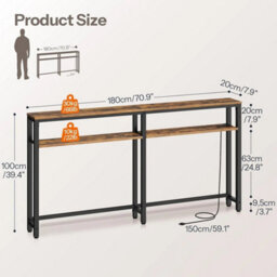 Console Table  Charging Station Sofa Table 180 X 15 X 100 Cm Hallway Table - thumbnail 3