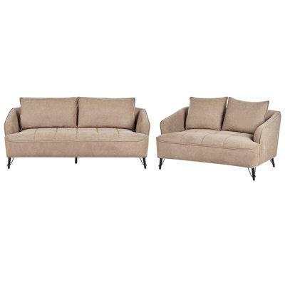 Beliani Living Room Set 5 Seater Hobro Fabric Light Brown - image 1