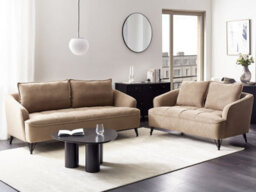 Beliani Living Room Set 5 Seater Hobro Fabric Light Brown - thumbnail 2