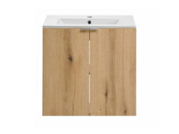 Impact Furniture Bathroom Vanity Unit With Sink 600mm Wall Cabinet And Basin Floating 2 Door Storage Oak Effect Nova - thumbnail 3