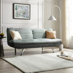 Home Detail Michigan Fabric Sofa Bed 2 Seater Duo Contrast Fabric Chrome Legs Sofabed Recliner, Grey & Charcoal Fabric - thumbnail 1