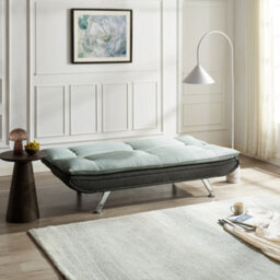 Home Detail Michigan Fabric Sofa Bed 2 Seater Duo Contrast Fabric Chrome Legs Sofabed Recliner, Grey & Charcoal Fabric - thumbnail 2