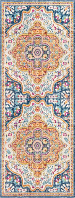 Livabliss Floransa-Vintage Yellow Blue Beige Orange Traditional Boho Living Dining Bedroom Rug 80 X 220 Cm Easy Care, Non Shedding - image 1