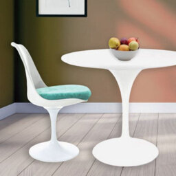 Fusion Living Tulip Set - White Medium Circular Table And Two Chairs With Luxurious Cushion Turquoise - thumbnail 2