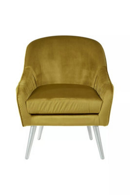 Orsina Modern Mustard Velvet Armchair For Living Rooms, Elegant Curve Pleated Lounge Chair, Decent Dining Chair - image 1