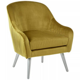 Orsina Modern Mustard Velvet Armchair For Living Rooms, Elegant Curve Pleated Lounge Chair, Decent Dining Chair - thumbnail 2