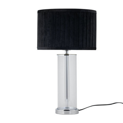 First Choice Lighting Aura - Chrome Table Lamp With Black Pleated Velvet Shade - image 1