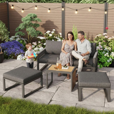 Abrihome Grey Modular Garden Furniture Set 2-4 Seater Outdoor Corner Sofa With Plastic Wood Table, Flexible Patio Lounge Set For Garden - image 1
