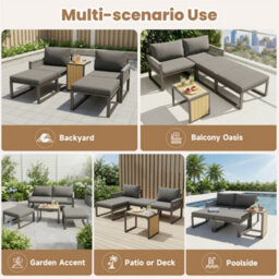 Abrihome Grey Modular Garden Furniture Set 2-4 Seater Outdoor Corner Sofa With Plastic Wood Table, Flexible Patio Lounge Set For Garden - thumbnail 2