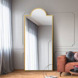 "Mirroroutlet Fenestra Arched - Full Length Gold Modern Wall And Leaner Mirror 75"" X 33"" (190 X 85Cm)"
