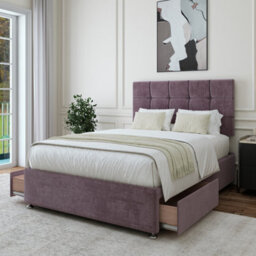 Bedmaster Mauve Luxury Velvet 2 Drawer Divan Base And Square Headboard Single - thumbnail 2