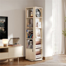 Yaheetech 5-Layer 169Cm Rotating Corner Bookcase With Closed Storage, Light Natural Wood - thumbnail 1