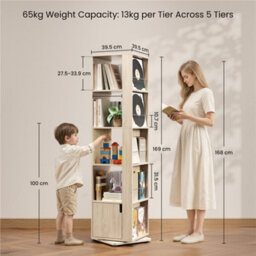 Yaheetech 5-Layer 169Cm Rotating Corner Bookcase With Closed Storage, Light Natural Wood - thumbnail 3