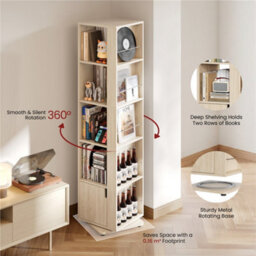 Yaheetech 5-Layer 169Cm Rotating Corner Bookcase With Closed Storage, Light Natural Wood - thumbnail 4