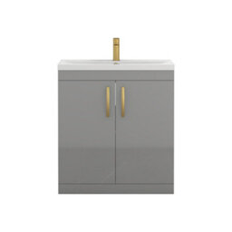 Royal Bathrooms Turin Indigo Grey Gloss 800mm Floor Standing Vanity Unit 2 Door With Mid-Edge Basin Sink & Brushed Brass Handles - thumbnail 6