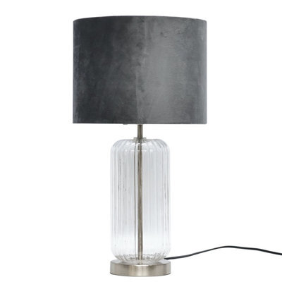 First Choice Lighting Walpole - Fluted Glass Brushed Chrome 49Cm Table Lamp With Grey Shade - image 1