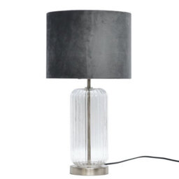 First Choice Lighting Walpole - Fluted Glass Brushed Chrome 49Cm Table Lamp With Grey Shade
