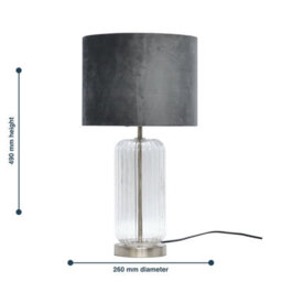 First Choice Lighting Walpole - Fluted Glass Brushed Chrome 49Cm Table Lamp With Grey Shade - thumbnail 6