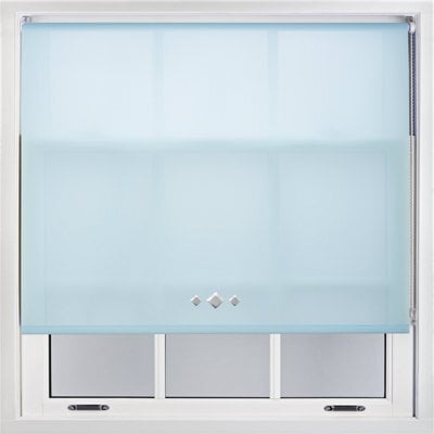 FURNISHED Trimmable Roller Blind With Triple Diamond Chrome Eyelet And Metal Fittings - Duck Egg Daylight Shade (W)100Cm X (L)210Cm