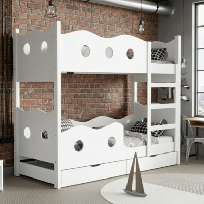 Nemo 160 Bunk Bed For 2 With Mattresses Slats And Storage Durable Functional Kids And Teen Furniture For Any Bedroom White - image 1