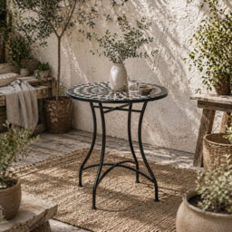 Wyld Haus Pamone 60Cm Round Mosaic Outdoor Bistro Table - Black Yellow White Ceramic Top, Powder-Coated Metal Frame - thumbnail 1