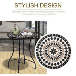 Wyld Haus Pamone 60Cm Round Mosaic Outdoor Bistro Table - Black Yellow White Ceramic Top, Powder-Coated Metal Frame - thumbnail 6