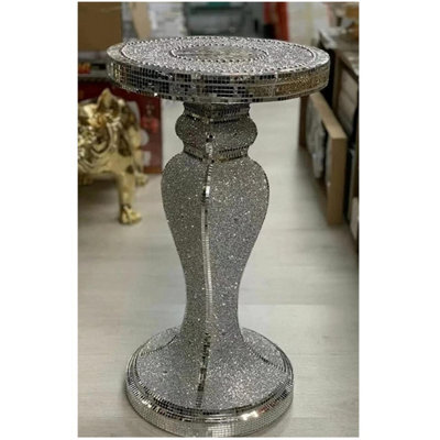 DEENZ Silver Side Table Crushed Diamond Glitter Mirrored End Table F010