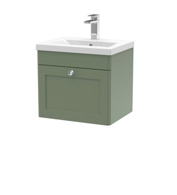Balterley Swynnerton Traditional 1 Drawer Wall Hung Vanity Unit With Mid-Edge Basin, Satin Green, 500mm - image 1