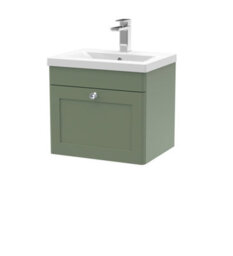 Balterley Swynnerton Traditional 1 Drawer Wall Hung Vanity Unit With Mid-Edge Basin, Satin Green, 500mm - thumbnail 1