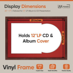 "AK Frames 25X17"" Rose Wood Classic Vinyl Record Frame With Crimson Mount For 12 Inch Lp Cover & Disc - Overlapped Design" - thumbnail 2