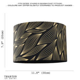 Happy Homewares Designer Black Lamp Shade With Gold Foil Leaves With Inner Satin Fabric Lining - thumbnail 7