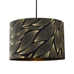 Happy Homewares Designer Black Lamp Shade With Gold Foil Leaves With Inner Satin Fabric Lining - thumbnail 4