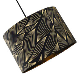 Happy Homewares Designer Black Lamp Shade With Gold Foil Leaves With Inner Satin Fabric Lining - thumbnail 2