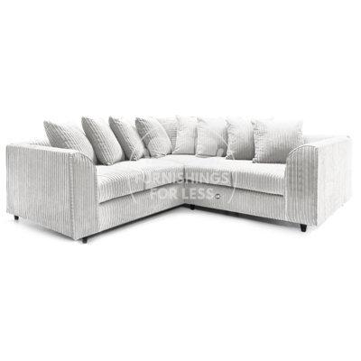 Furnishings For Less UK Ferguson Silver 5 Seater Fabric Corner Sofa L Shaped Jumbo Cord - Scatter Back - image 1
