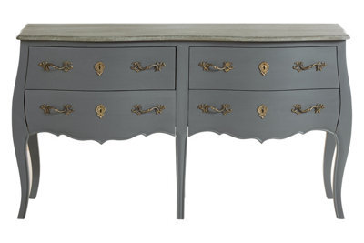 Orsina French Style Grey 4 Drawer Double Chest, Baroque Handle Wooden Storage Cabinet, Wood Bedroom Drawer Unit - image 1