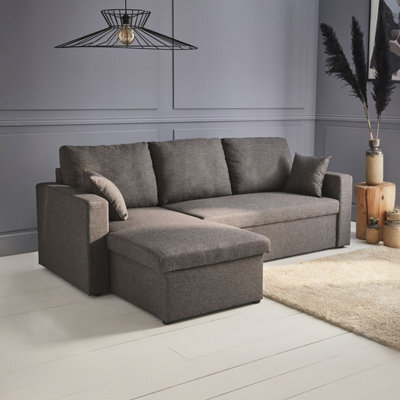 Sweeek. 3-Seater Reversible Corner Sofa Bed With Storage Convertible Smile Charcoal Grey 213.5X136.5X83 Cm - image 1