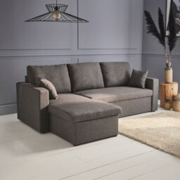 Sweeek. 3-Seater Reversible Corner Sofa Bed With Storage Convertible Smile Charcoal Grey 213.5X136.5X83 Cm