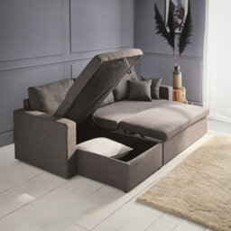 Sweeek. 3-Seater Reversible Corner Sofa Bed With Storage Convertible Smile Charcoal Grey 213.5X136.5X83 Cm - thumbnail 4