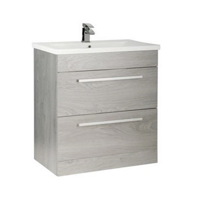 Clifton Bathroom 2-Drawer Floor Standing Vanity Unit With Mid Depth Ceramic Basin 800mm Wide - Silver Oak  - Brassware Not Included - image 1
