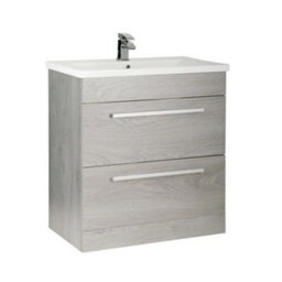 Clifton Bathroom 2-Drawer Floor Standing Vanity Unit With Mid Depth Ceramic Basin 800mm Wide - Silver Oak  - Brassware Not Included
