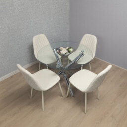 Kosy Koala Modern Round Clear Glass Dining Table Set With 4 Cream Chairs Dining Room Furniture - thumbnail 5