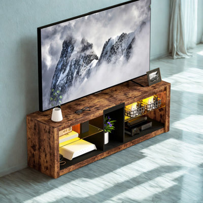 Industrial Tv Stand Unit With Storage Shelves And Led Lights - image 1