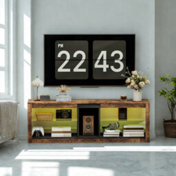 Industrial Tv Stand Unit With Storage Shelves And Led Lights - thumbnail 4