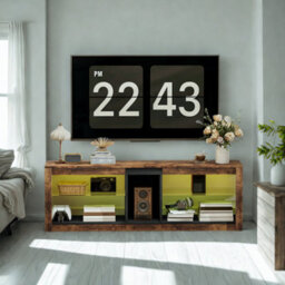 Industrial Tv Stand Unit With Storage Shelves And Led Lights - thumbnail 6