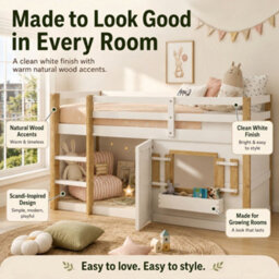 Merax 3Ft Children's Bunk Bed 90X190 Cm, Wooden Loft Bed With Ladder, Multifunctional Play Area With Doors And Windows, White - thumbnail 6