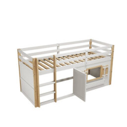 Merax 3Ft Children's Bunk Bed 90X190 Cm, Wooden Loft Bed With Ladder, Multifunctional Play Area With Doors And Windows, White - thumbnail 7