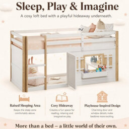 Merax 3Ft Children's Bunk Bed 90X190 Cm, Wooden Loft Bed With Ladder, Multifunctional Play Area With Doors And Windows, White - thumbnail 5