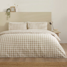 Catherine Lansfield Bamford Gingham Check Reversible Double Duvet Cover Set With Pillowcases Natural - thumbnail 2